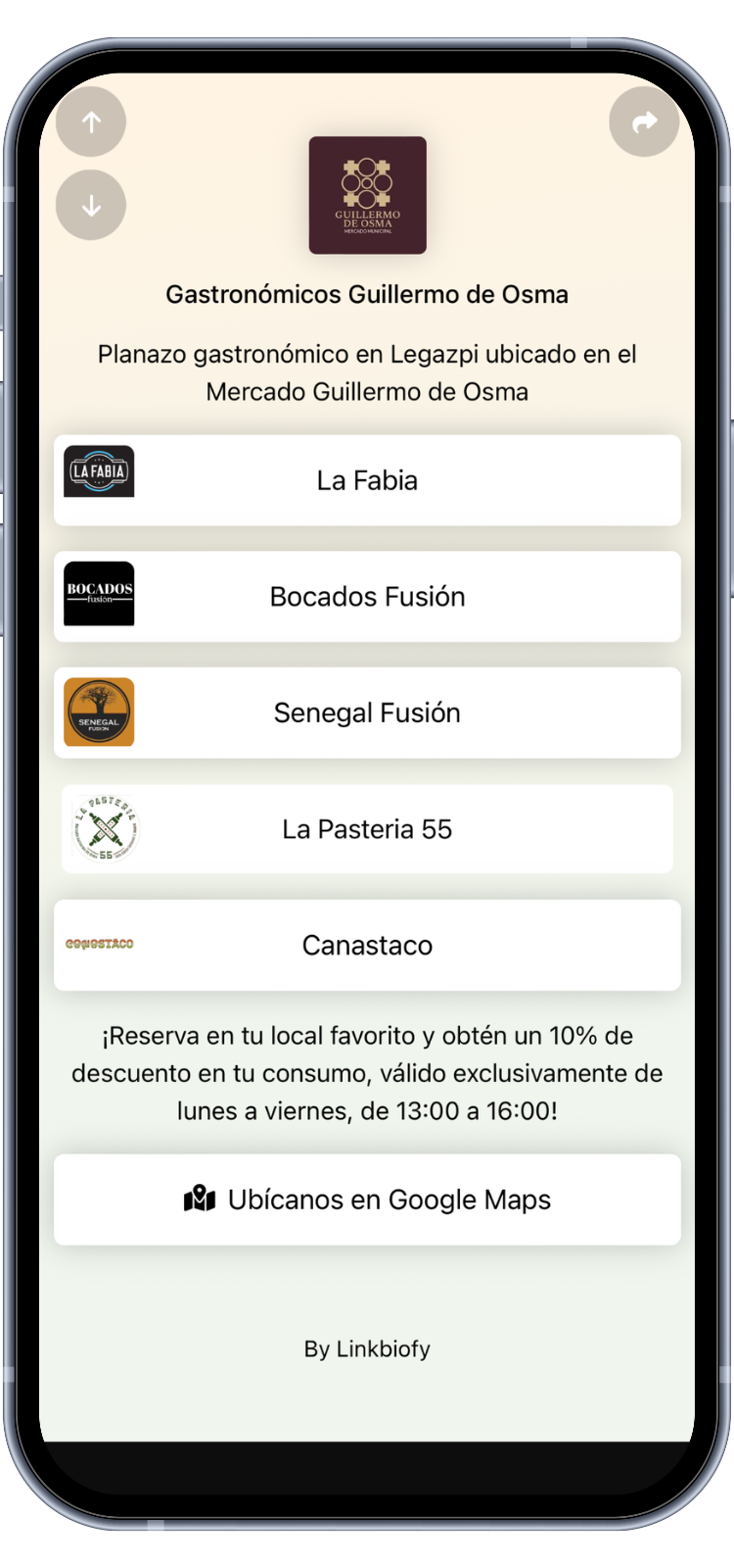 Captura de pantalla de ejemplos de página biolink